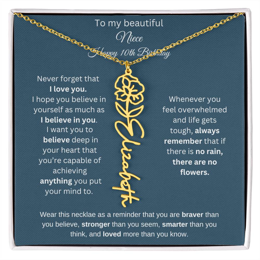 10th Birthday Name Birthflower Necklace Gift for Niece