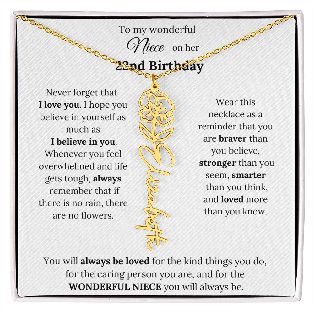 To My Wonderful Niece Happy 22nd Birthday | Flower Name Necklace