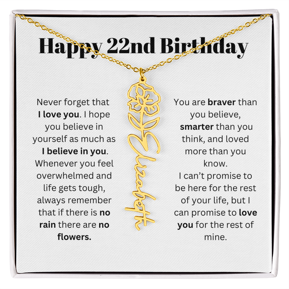 22nd Personalized Birthday Gift for Her - Flower Name Necklace