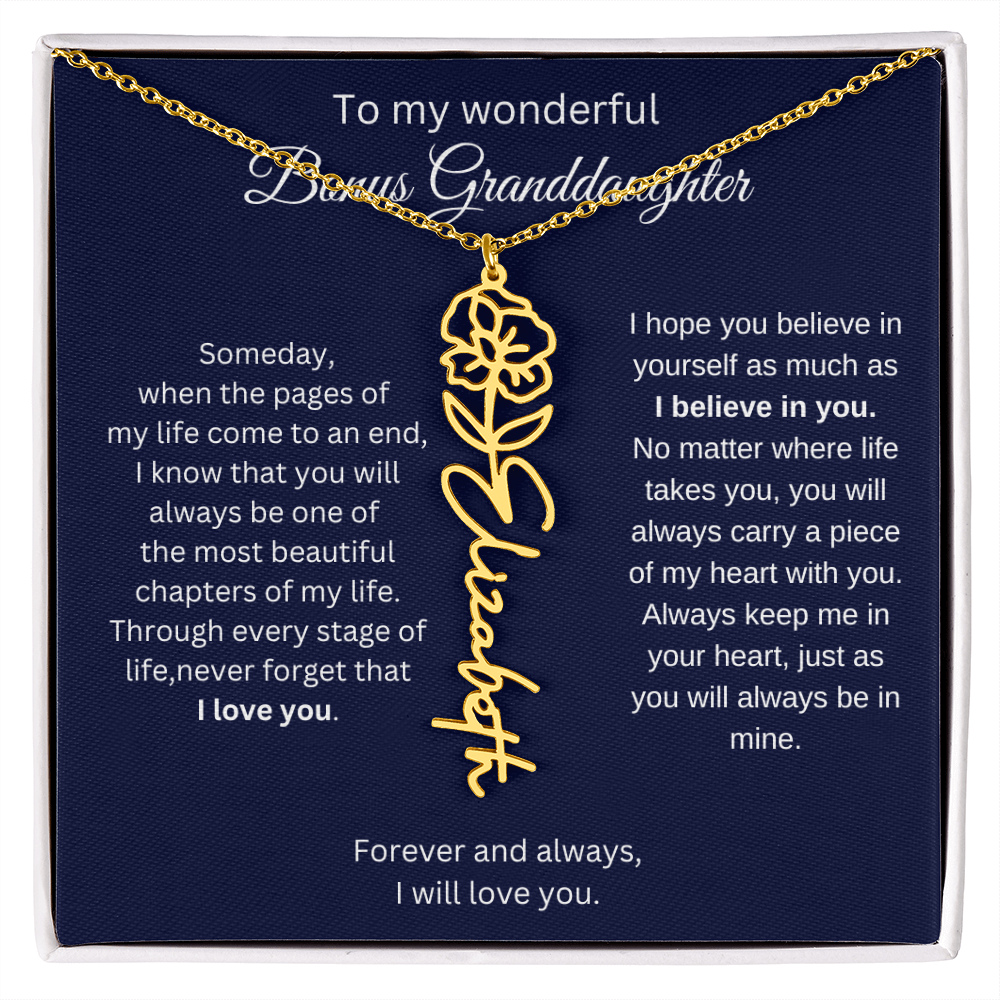 To My Bonus Granddaughter Jewelry Gift - Birth Flower Name Necklace