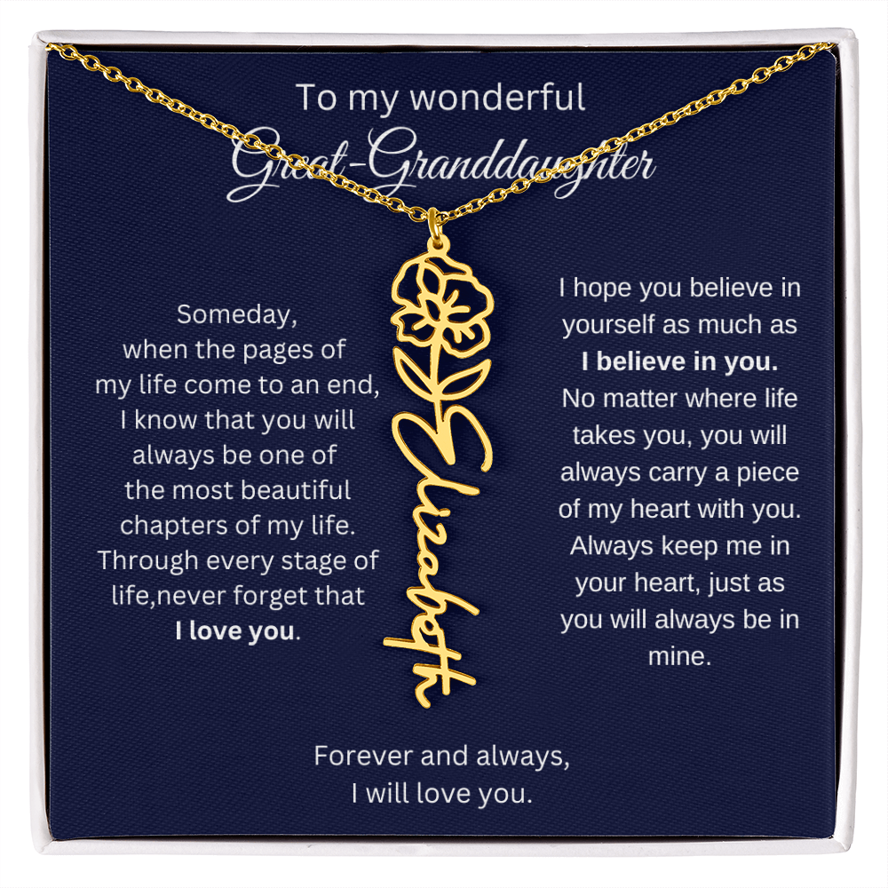 Great Granddaughter Jewelry Gift - Birth Flower Name Necklace
