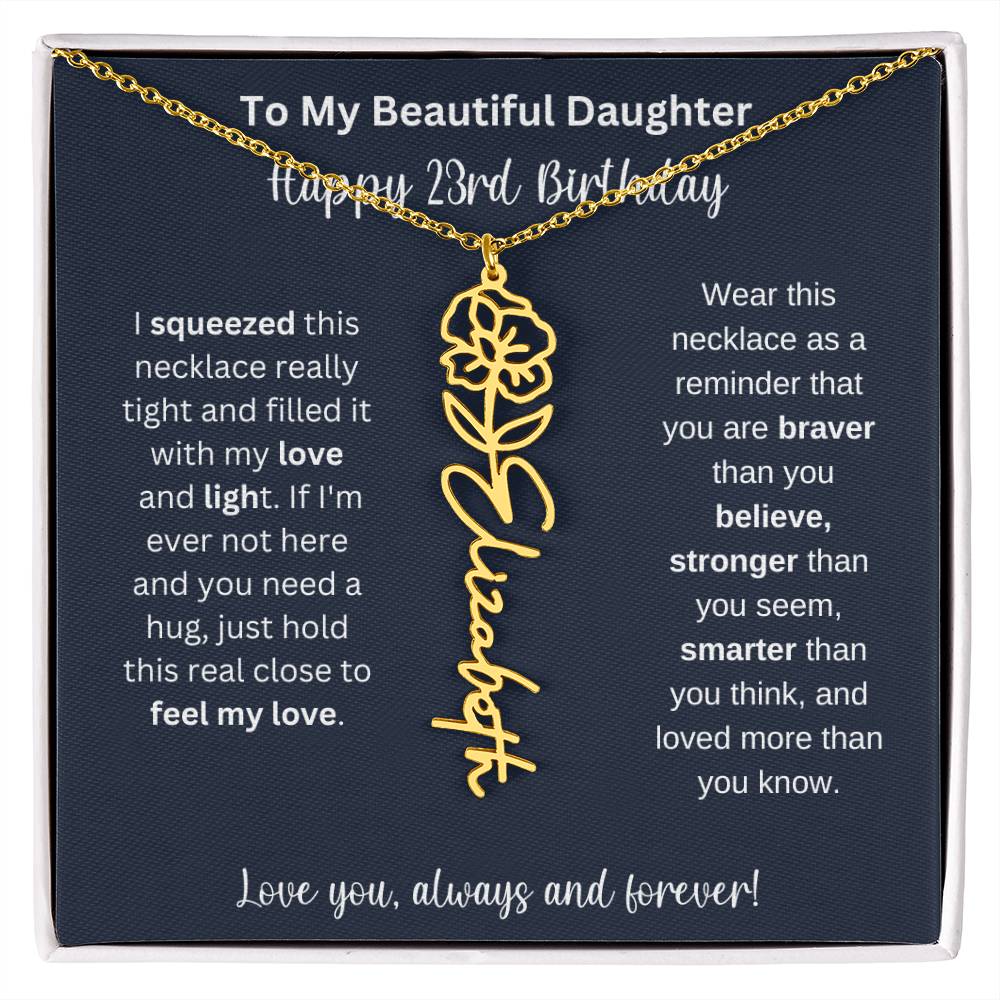 23rd Birthday Gift For My Beautiful Daughter | Personalized Flower Name Necklace