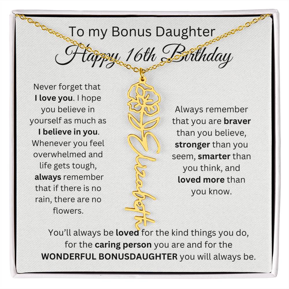 16th Birthday Gift To My Bonus Daughter | Flower Name Necklace