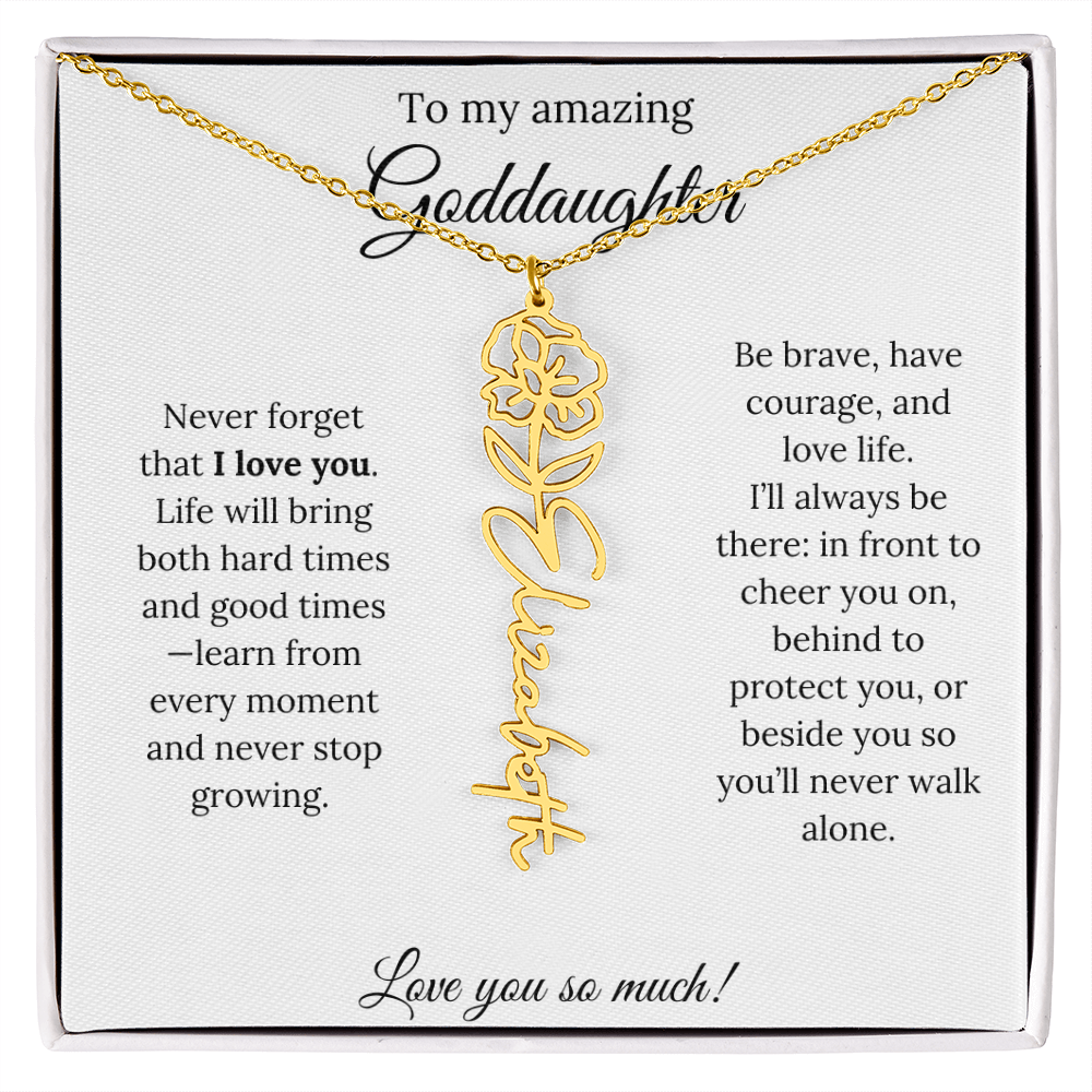 Never Forget I Love You Goddaughter Necklace – Personalized Birth Flower Jewelry + Quote Card Gift for Birthday