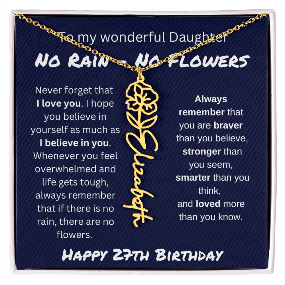 No Rain - No Flower | Happy 27th Birthday | Flower Name Necklace