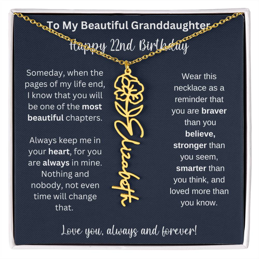 22nd Birthday Gift For Granddaughter | Personalized Birth Flower Name Necklace
