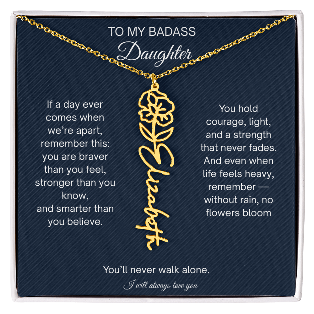 Badass Daughter Flower Name Necklace