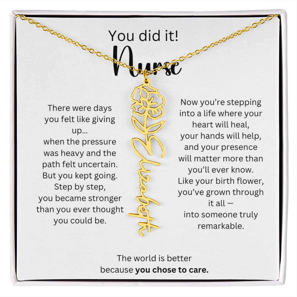 Meaningful Nurse Graduation Gift - Birth Flower Name Necklace