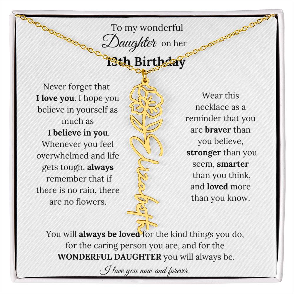 To My Wonderful Daughter On Her 13th Birthday - I Love You - Flower Name Necklace