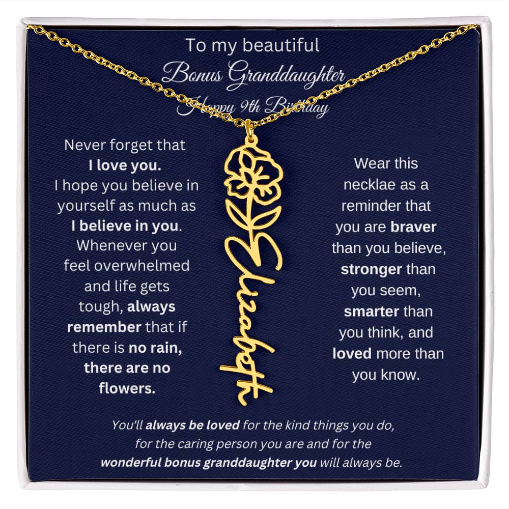 9th Birthday Bonus Granddaughter Gift | Personalized Flower Name Necklace
