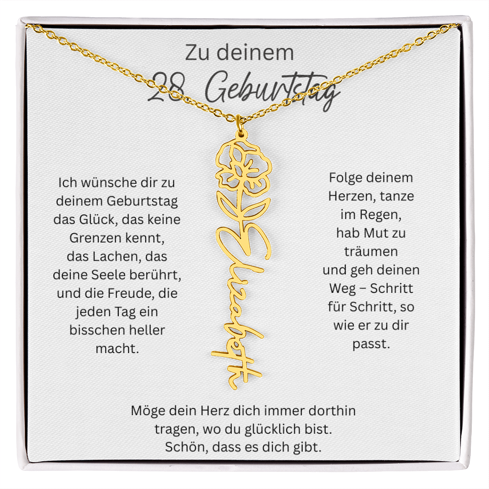 Geburtsblumen Namenskette zum 28 Geburtstag personalisiert Name Kette Gravur Geschenk