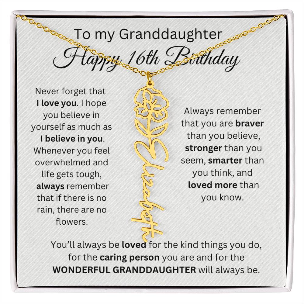 To My Granddaughter | Happy 16th Birthday | Flower Name Necklace