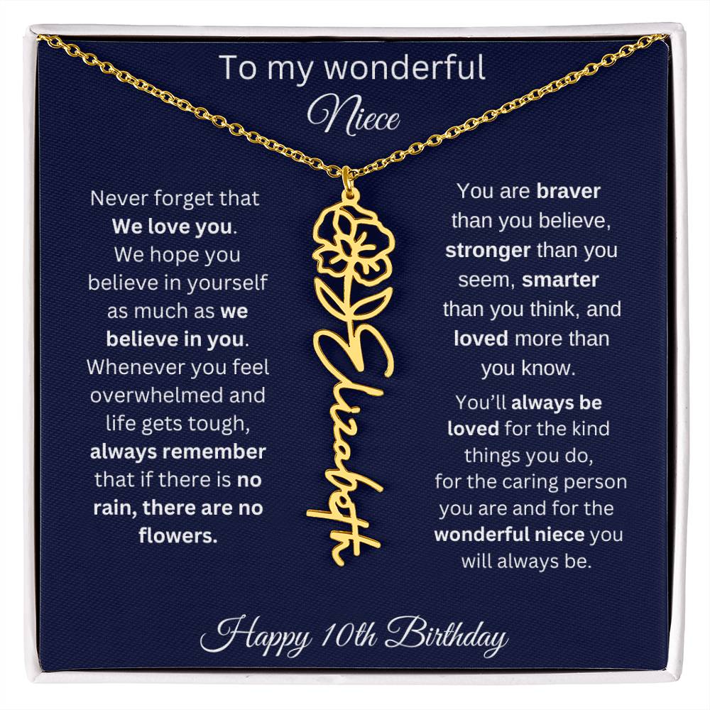 10th Birthday Gift For Niece - Personalized Birthmonth Flower Name Necklace