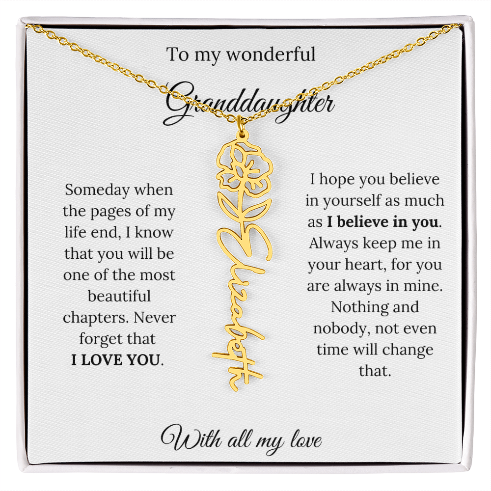 To My Granddaughter Necklace – Custom Floral Keepsake Jewelry Gift from Grandma & Grandpa