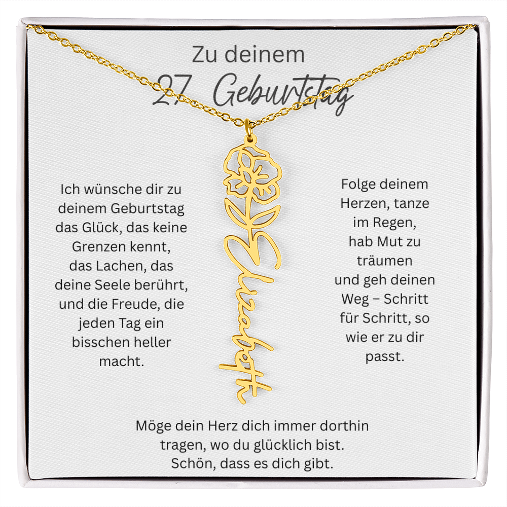 Geburtsblumen Namenskette zum 27 Geburtstag personalisiert Name Kette Gravur Geschenk