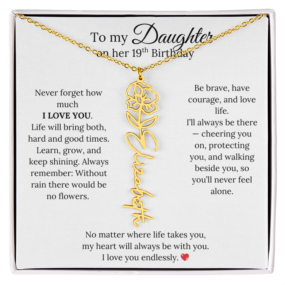 19th Birthday Gift from Mom - Personalized Flower Name Necklace
