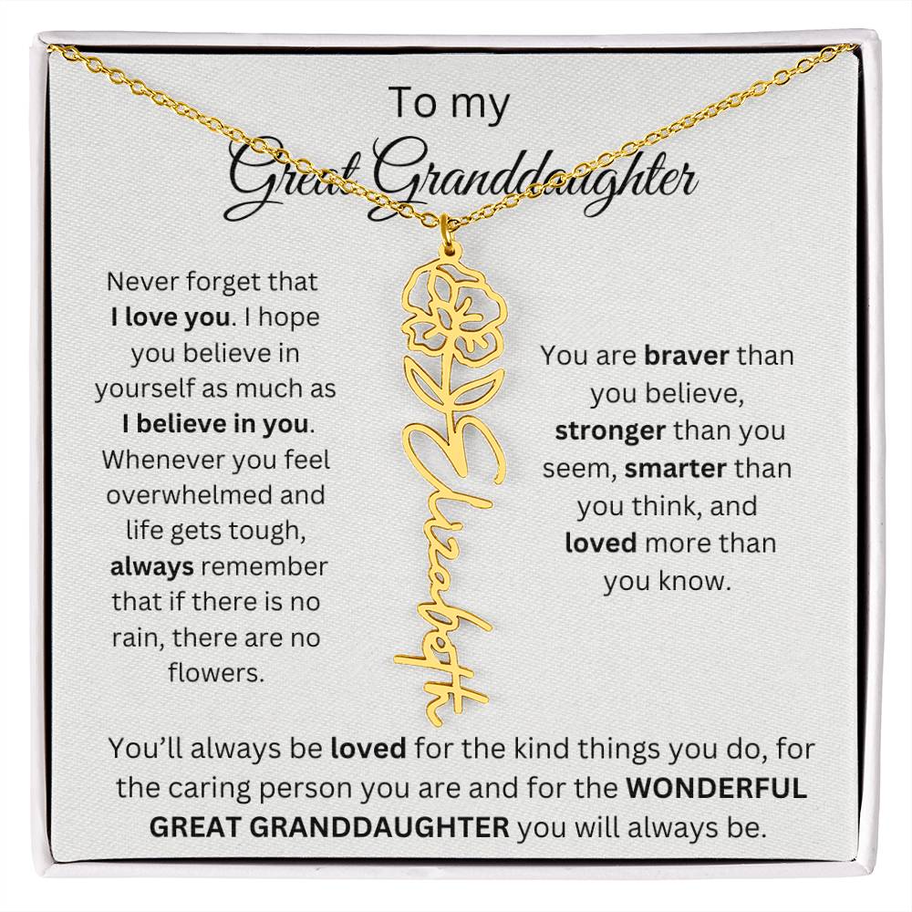 To My Great Granddaughter | I Love You | Flower Name Necklace