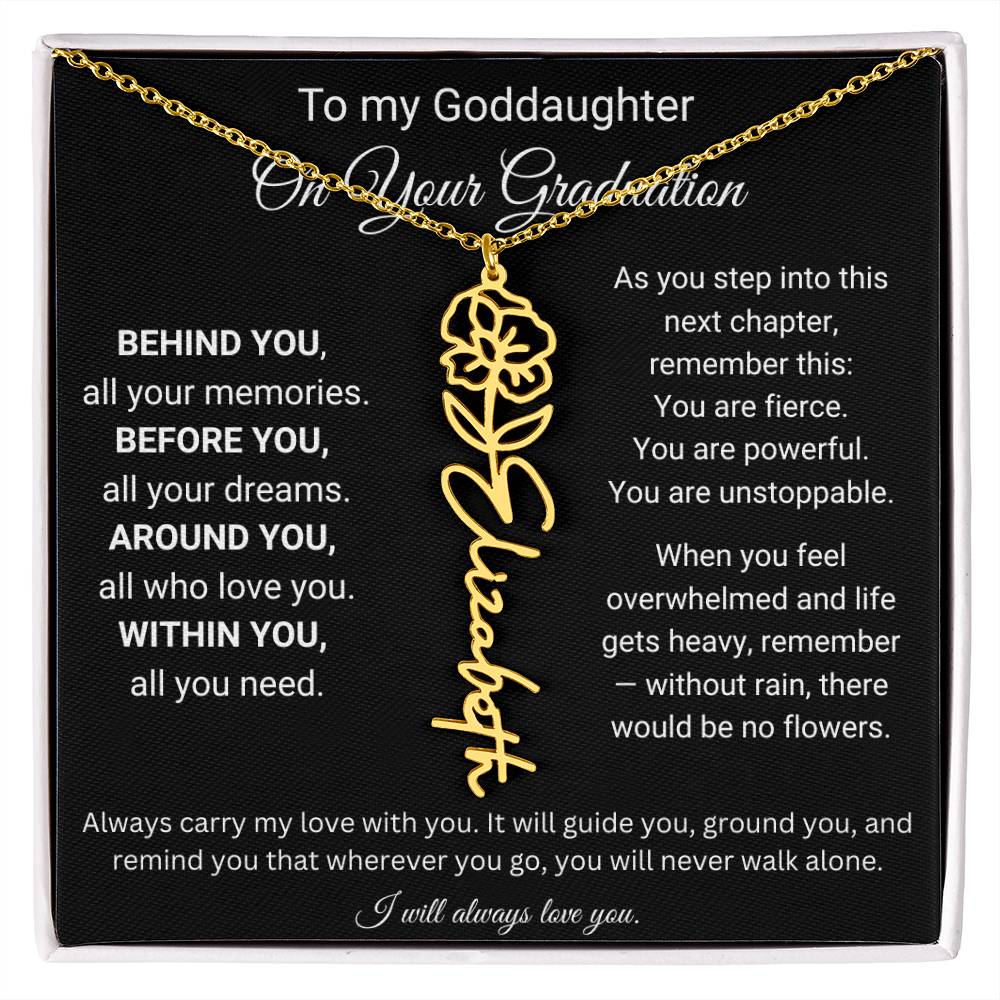 Birth Flower Name Necklace for Goddaughter Graduation