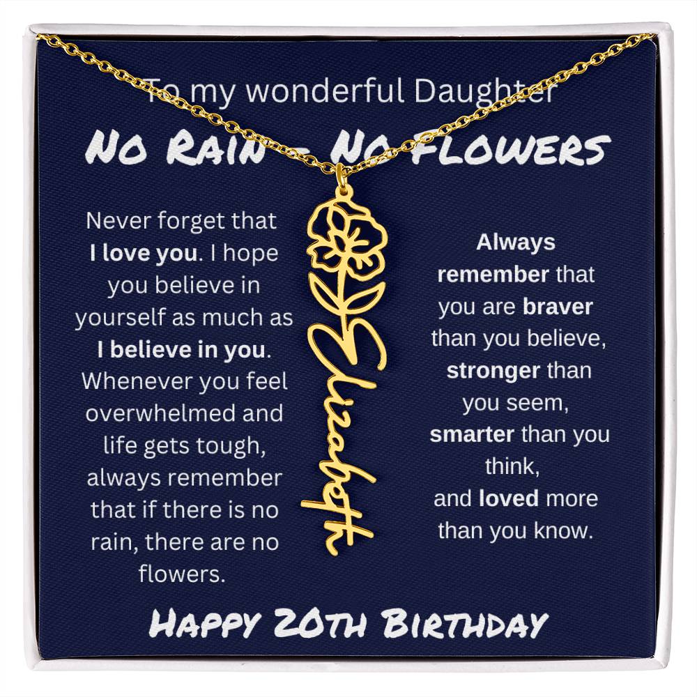 No Rain - No Flower | Happy 20th Birthday | Flower Name Necklace