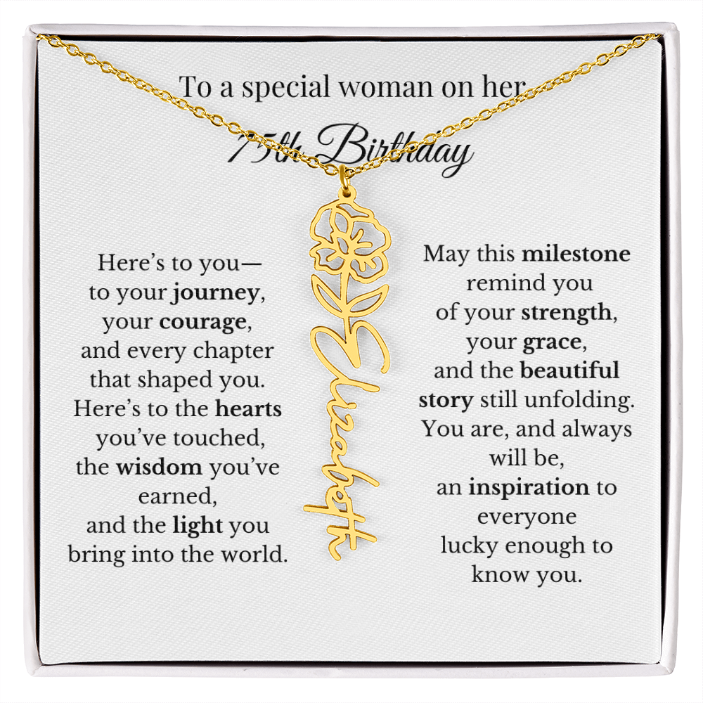 75th Birthday Gift To A Special Woman | Personalized Birth Flower Name Necklace