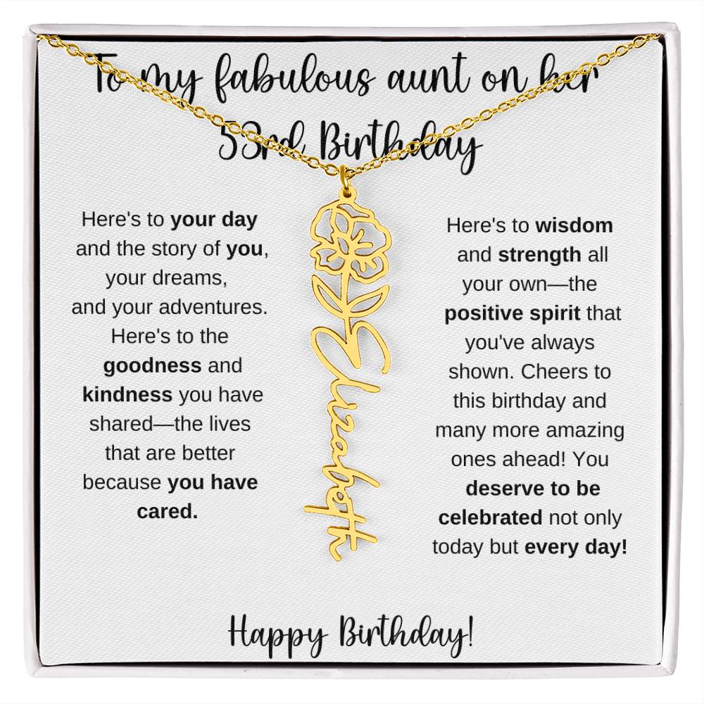 To My Fabulous Aunt - Happy 53rd Birthday - Flower Name Necklace