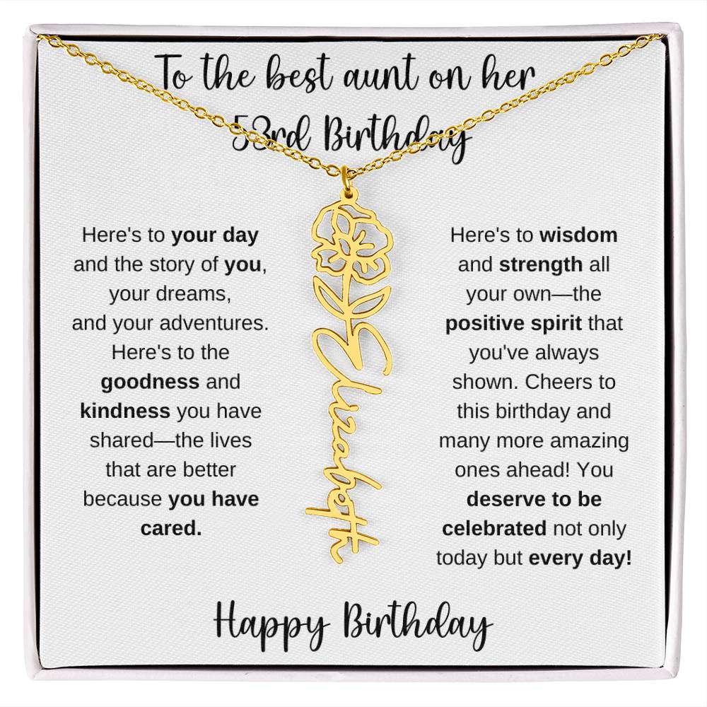 To The Best Aunt - Happy 53rd Birthday | Flower Name Necklace