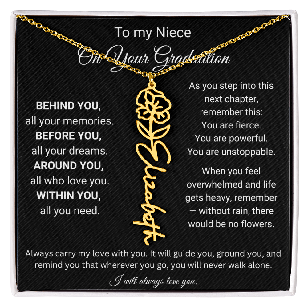 Graduation Birth Flower Name Necklace for Niece