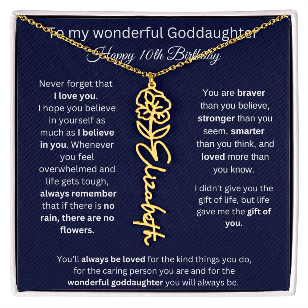 Goddaughter 10th Birthday Gift | Flower Name Necklace