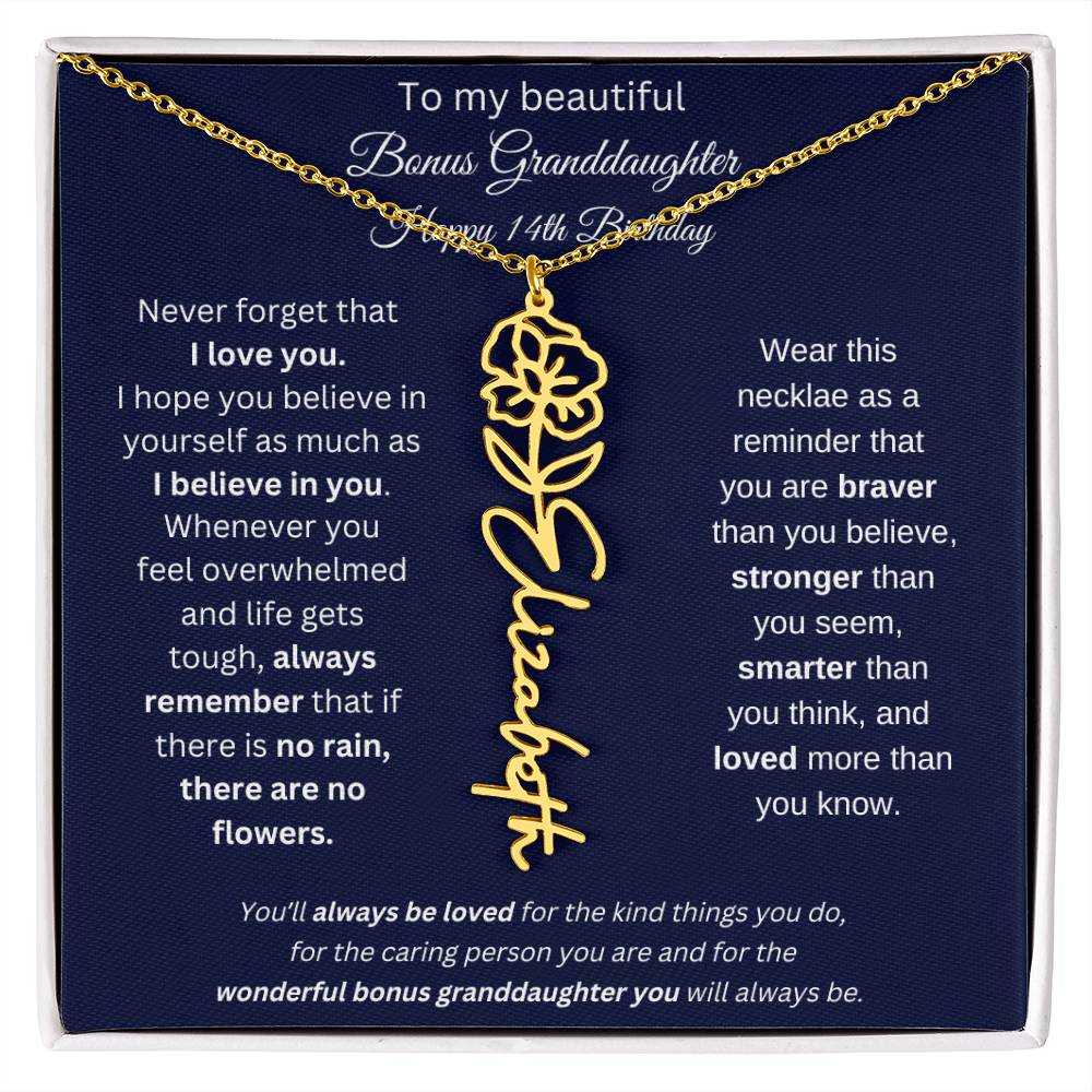 14th Birthday Bonus Granddaughter Gift | Personalized Flower Name Necklace