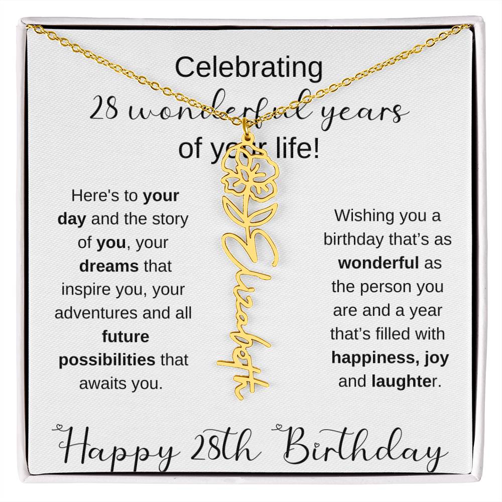 Happy 28th Birthday | Flower Name Necklace