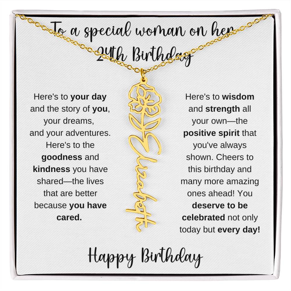 24th Birthday - Flower Name Necklace