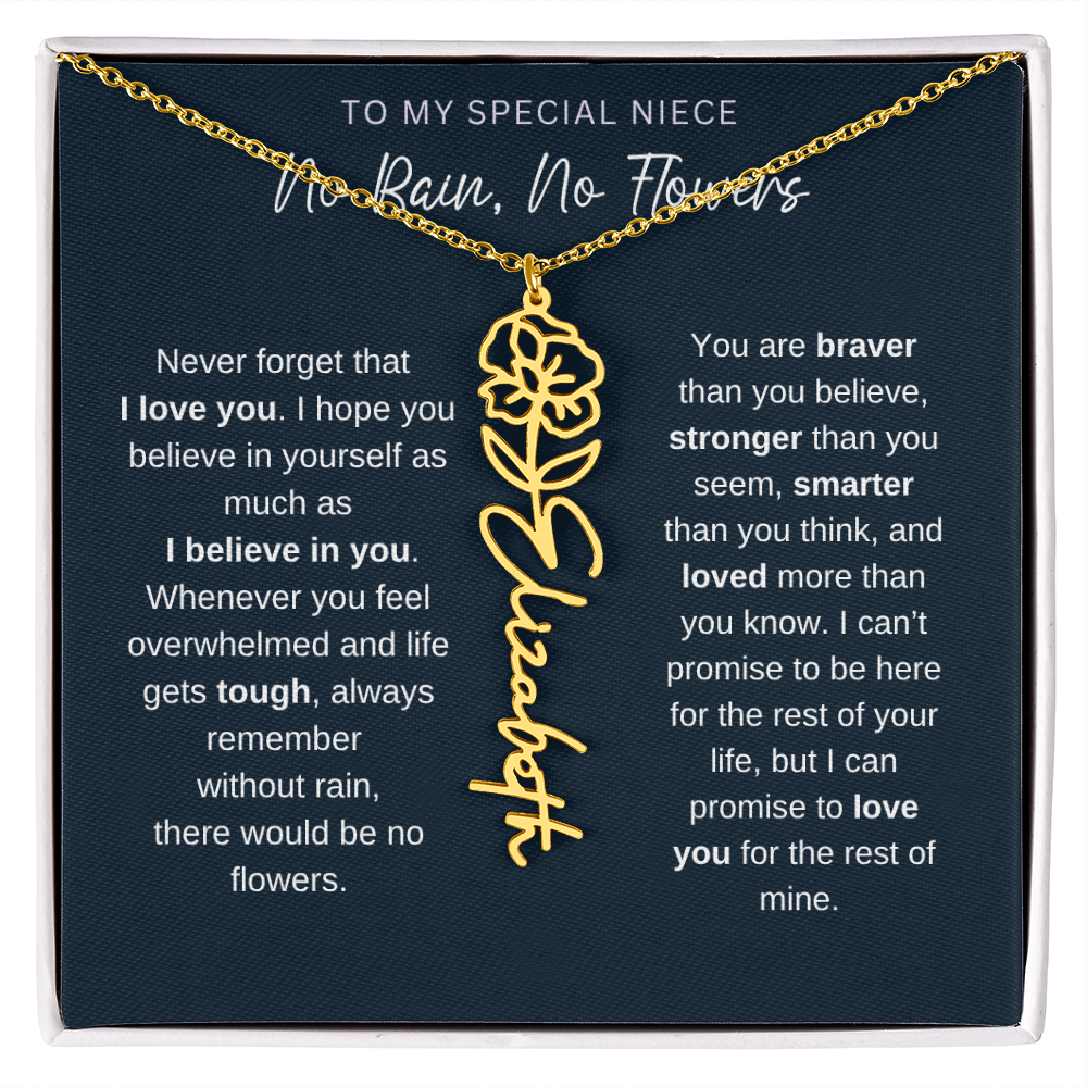 To My Special Niece | No Rain, No Flowers | Birth Flower Name Necklace