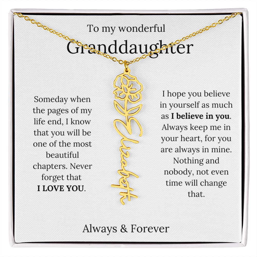 Granddaughter Personalized Keepsake Birth Flower Name Necklace