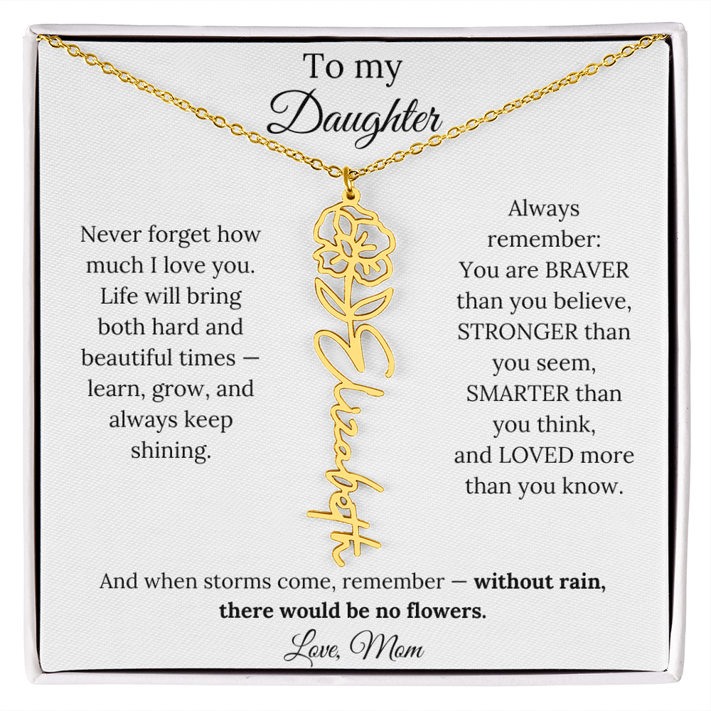 Personalized Jewelry Gift To My Daughter Birth Flower Name Necklace From Mom