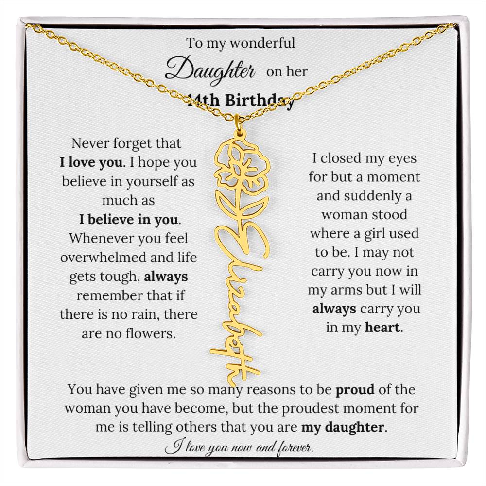 Custom Birth Flower Name Necklace To My Daughter On Her 14th Birthday