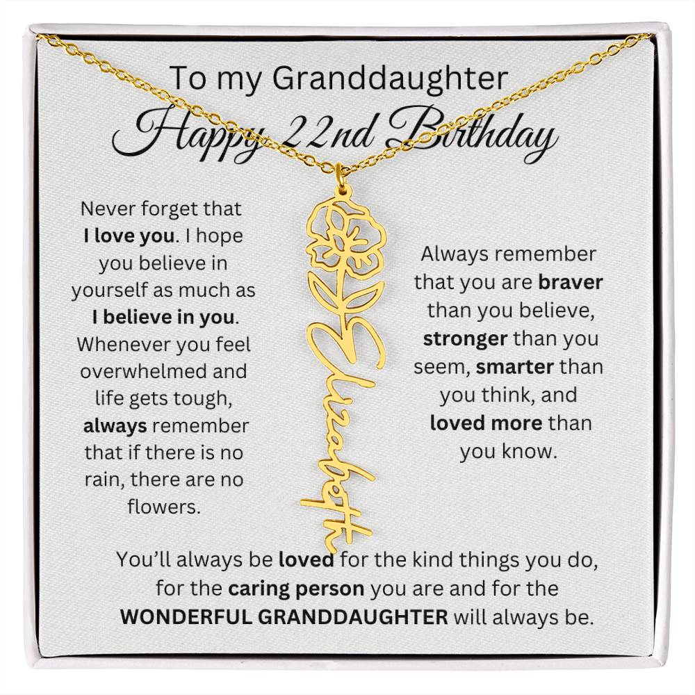 To My Granddaughter | Happy 22nd Birthday | Flower Name Necklace