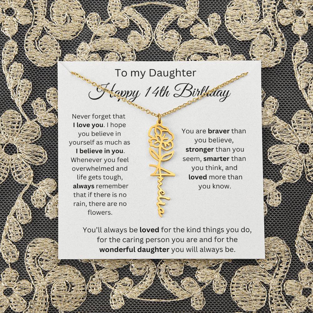 Happy 14th Birthday - Flower Name Necklace