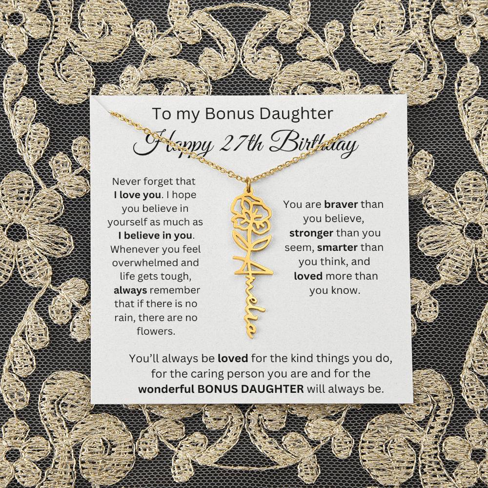 To My Bonus Daughter | Happy 27th Birthday | Flower Name Necklace