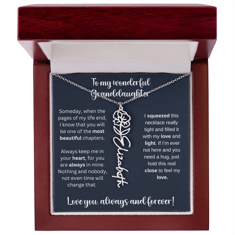 To My Wonderful Daughter Always Keep Me In Your Heart | Flower Name Necklace