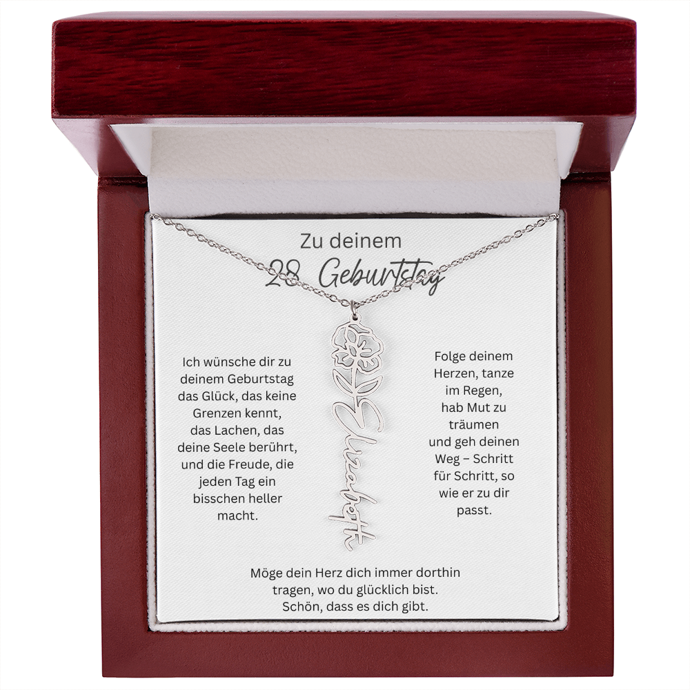 Geburtsblumen Namenskette zum 28 Geburtstag personalisiert Name Kette Gravur Geschenk