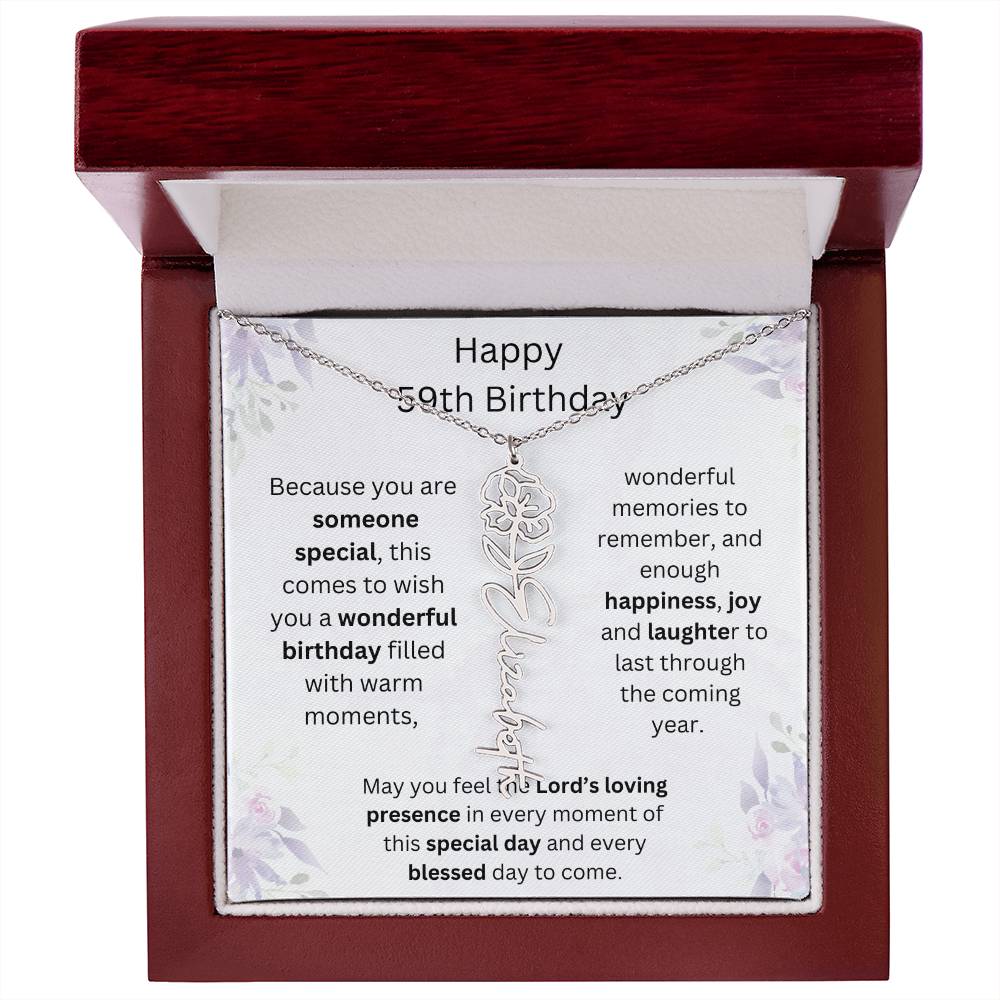 Wishing You Happiness, Joy & Laughter - Happy 59th Birthday | Flower Name Necklace
