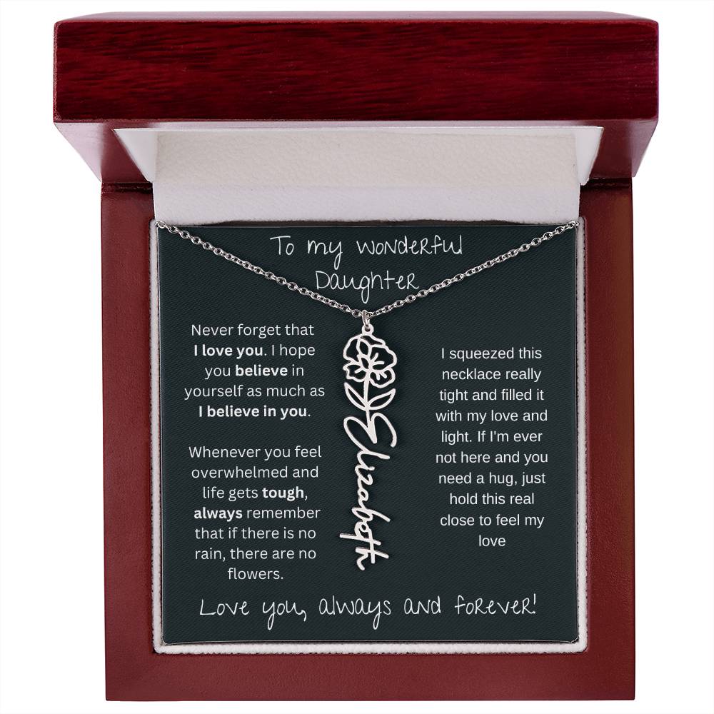 To My Wonderful Daughter Love You Always and Forever | Flower Name Necklace