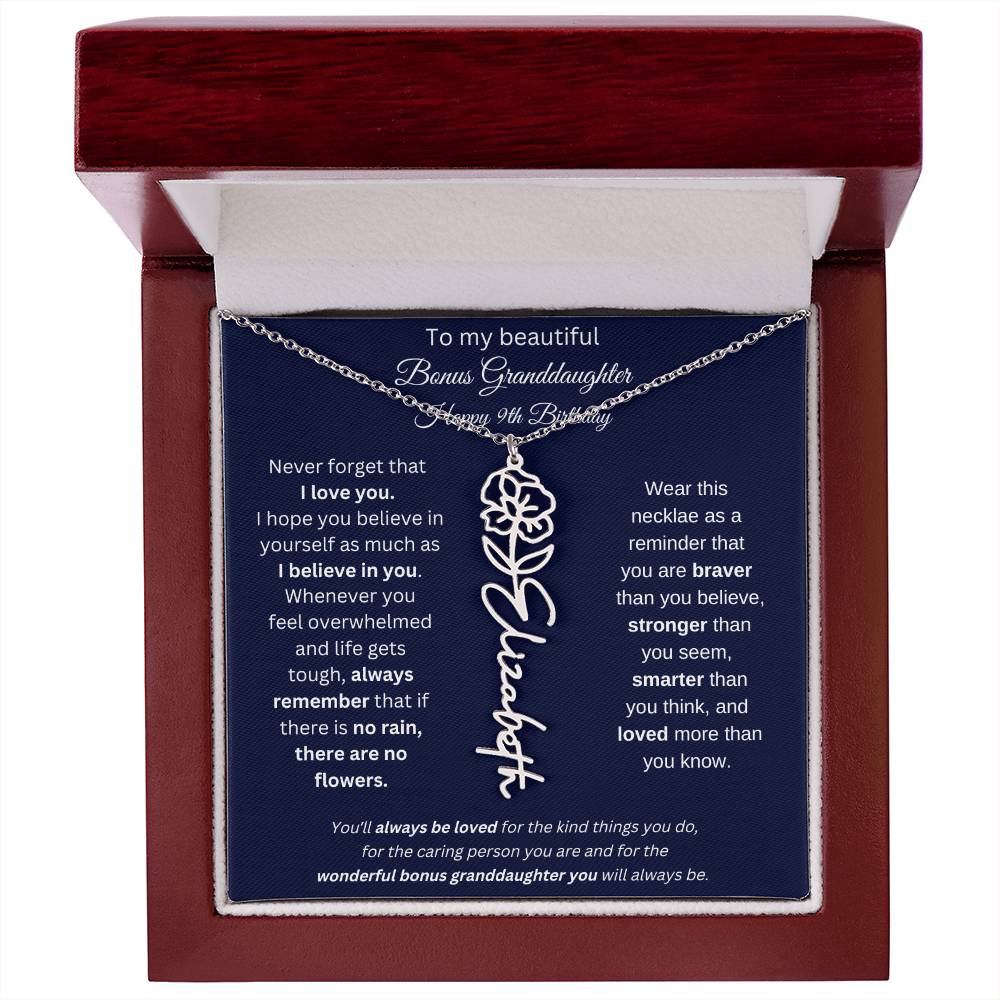 9th Birthday Bonus Granddaughter Gift | Personalized Flower Name Necklace