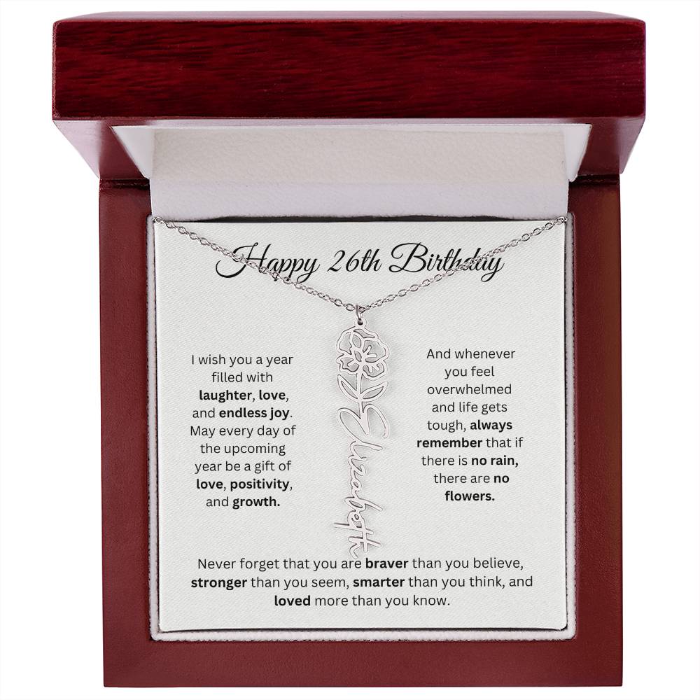 Happy 26th Birthday - Flower Name Necklace