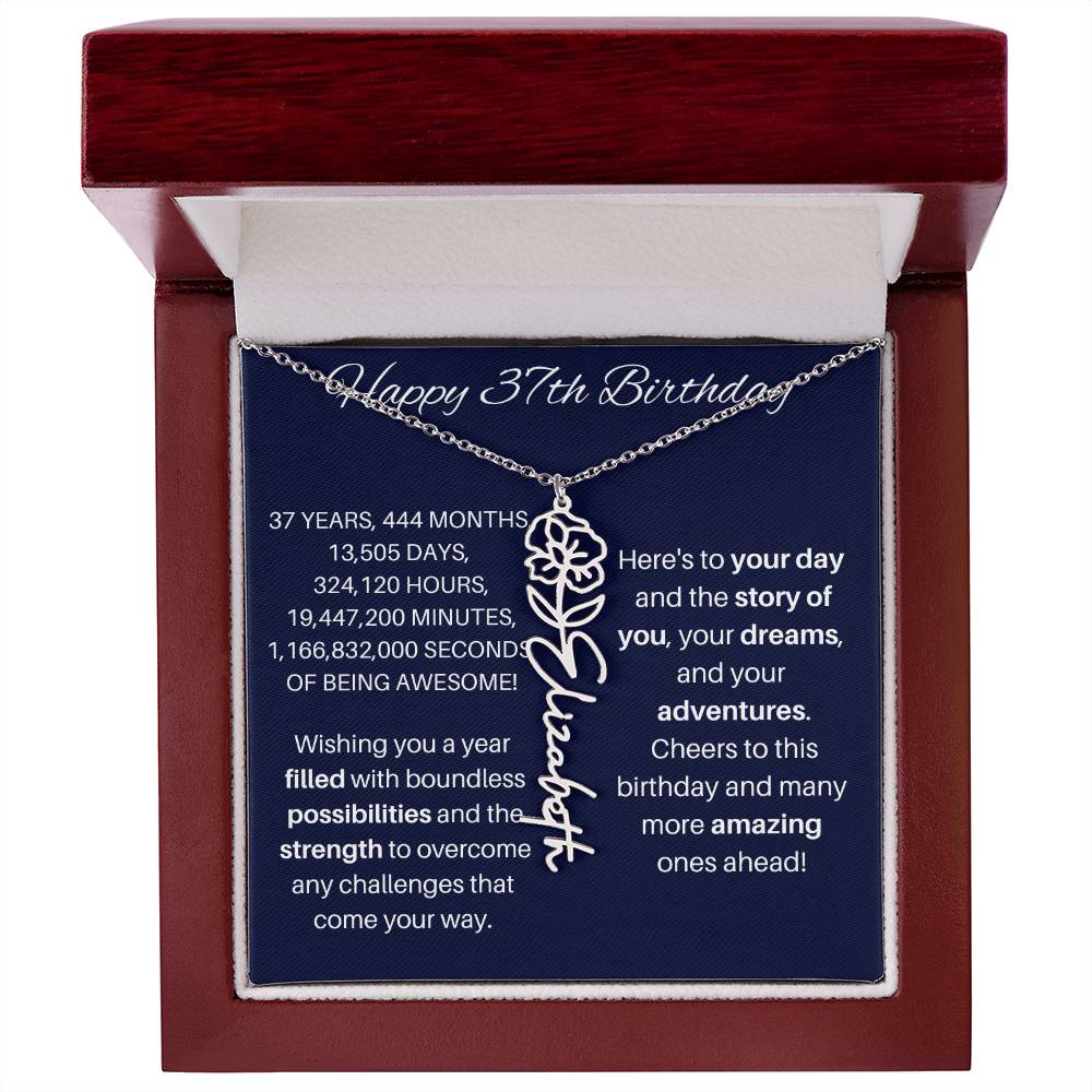 37th Birthday Birth Flower Necklace