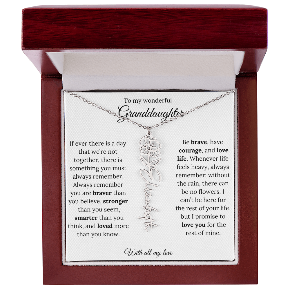 Personalized Birth Flower Name Necklace for Granddaughter
