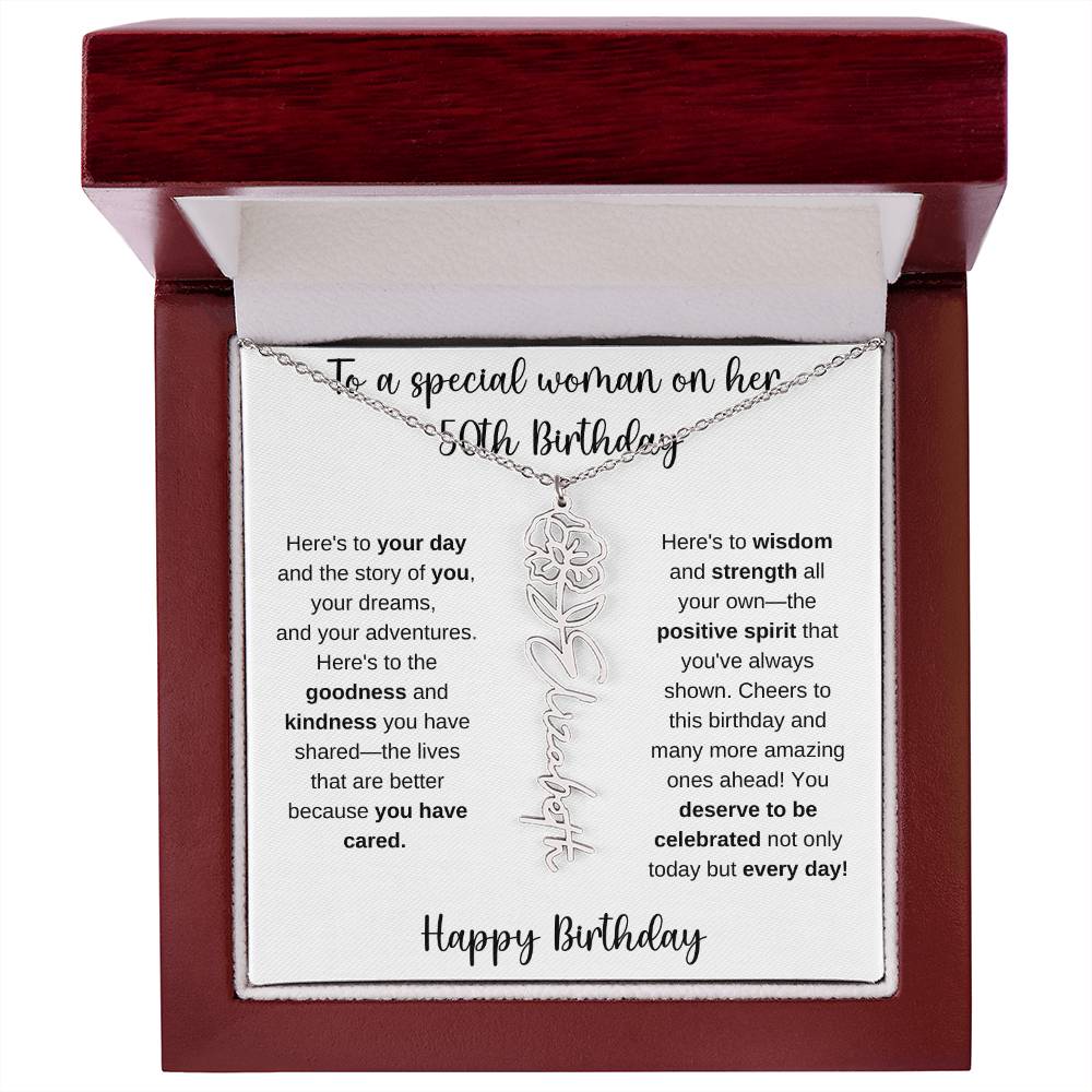 50th Birthday - Flower Name Necklace