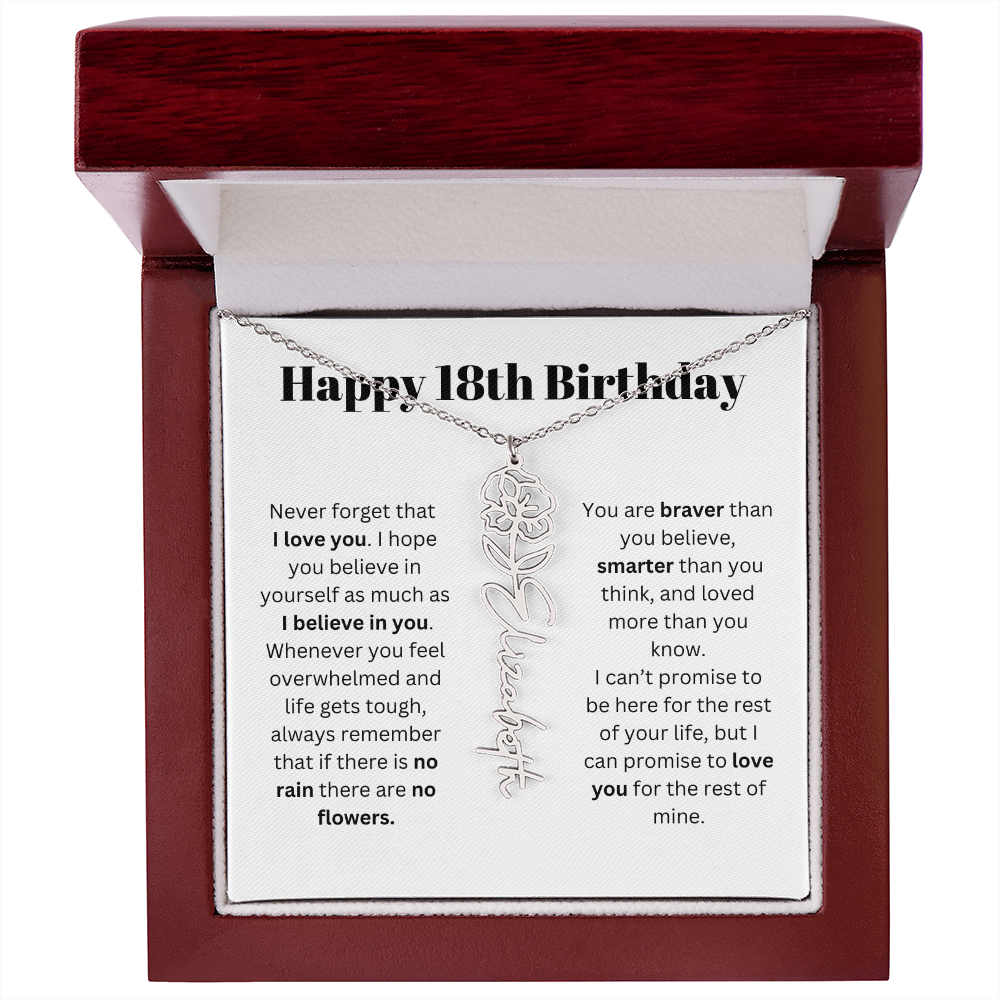 18th Personalized Birthday Gift for Her - Flower Name Necklace