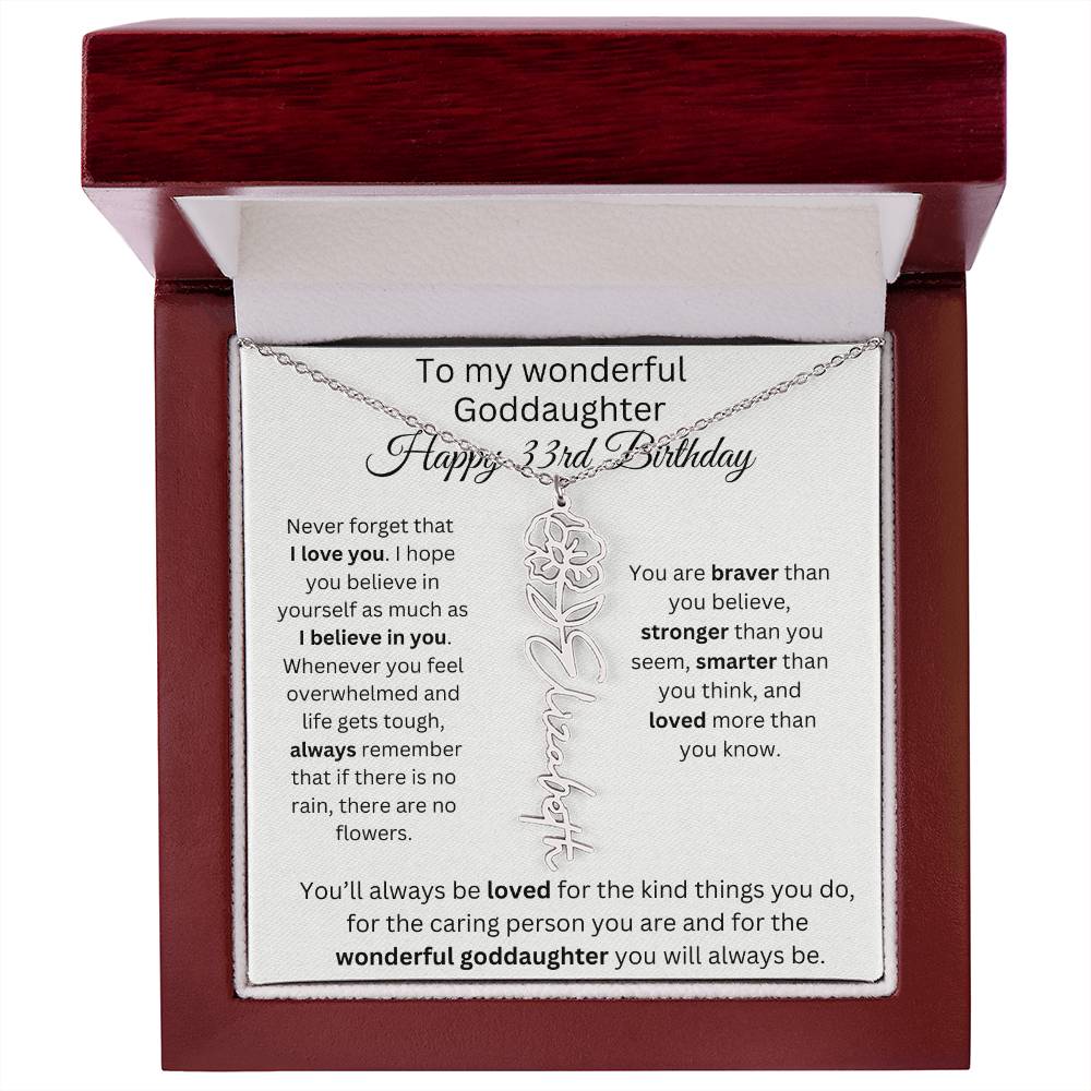To My Wonderful Goddaughter - Happy 33rd Birthday - Flower Name Necklace