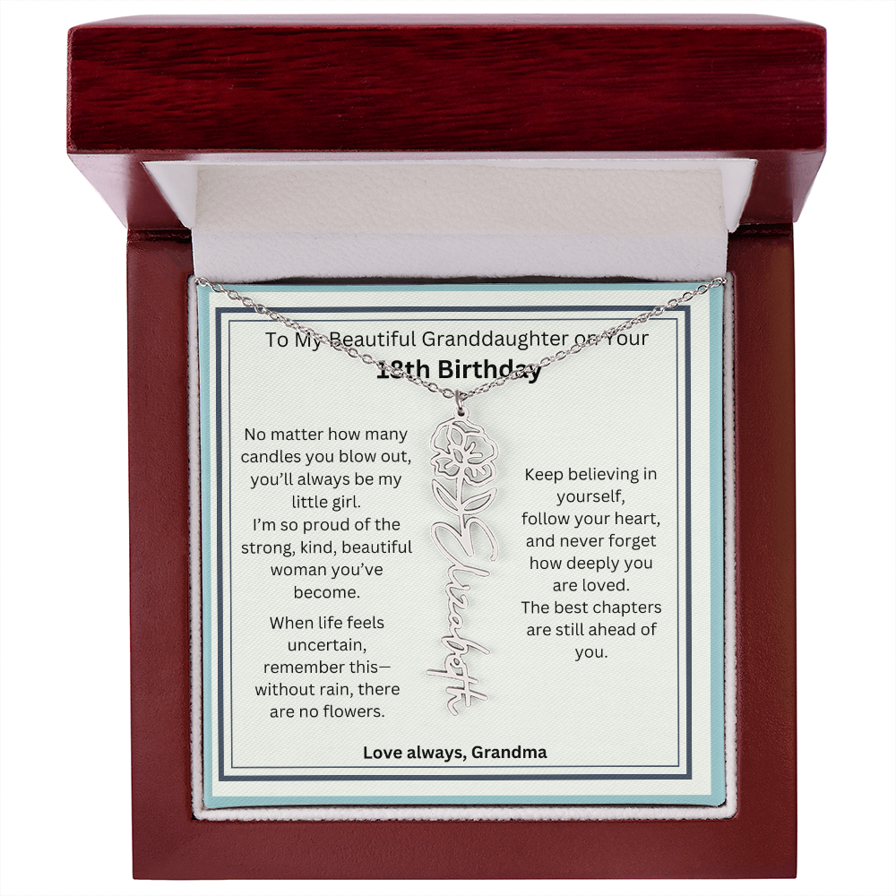 18th Birthday Gift for Granddaughter - Birth Flower Name Necklace